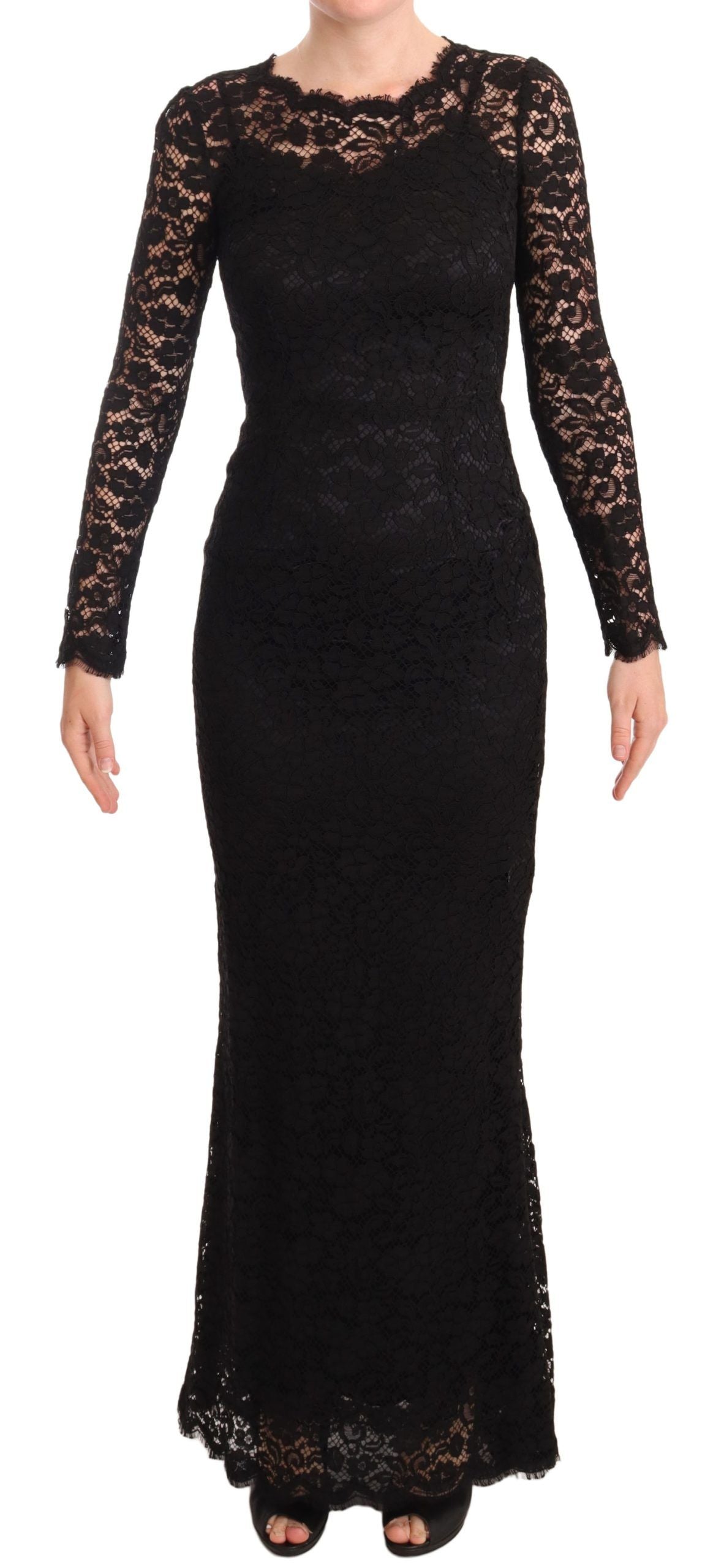 Robe sirène Dolce & Gabbana en dentelle de coton noire à manches longues