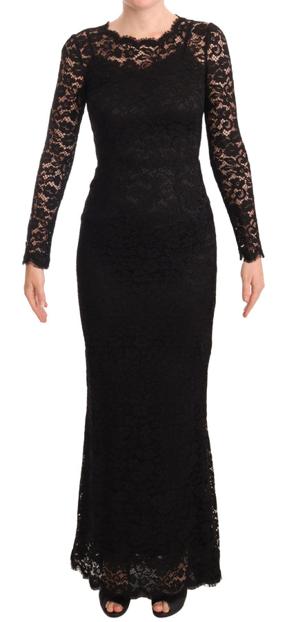 Robe sirène Dolce & Gabbana en dentelle de coton noire à manches longues