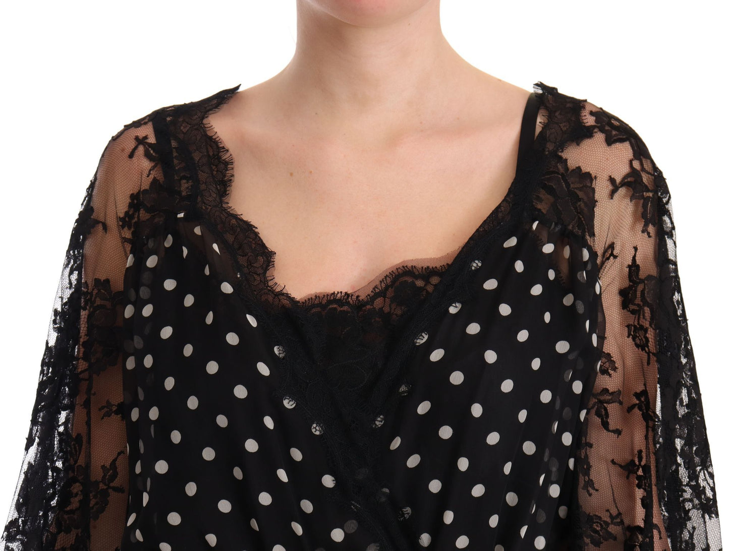 Robe longue Capri Dolce & Gabbana en dentelle noire à motif floral et pois