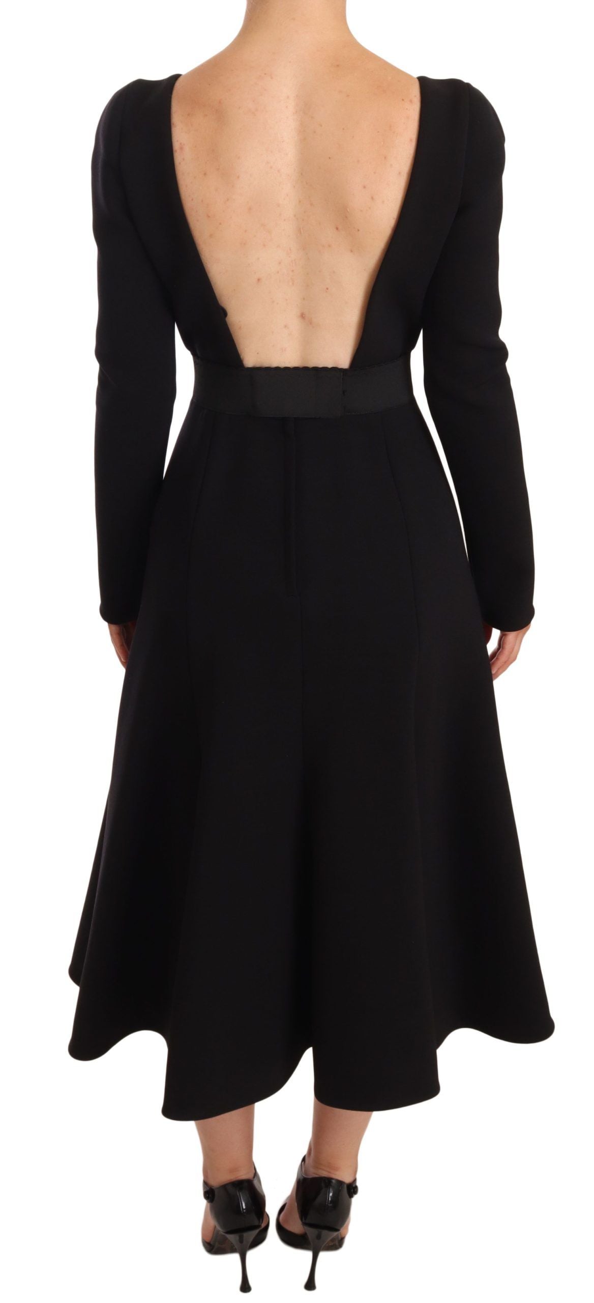 Robe fourreau Dolce & Gabbana en laine stretch noire à dos ouvert