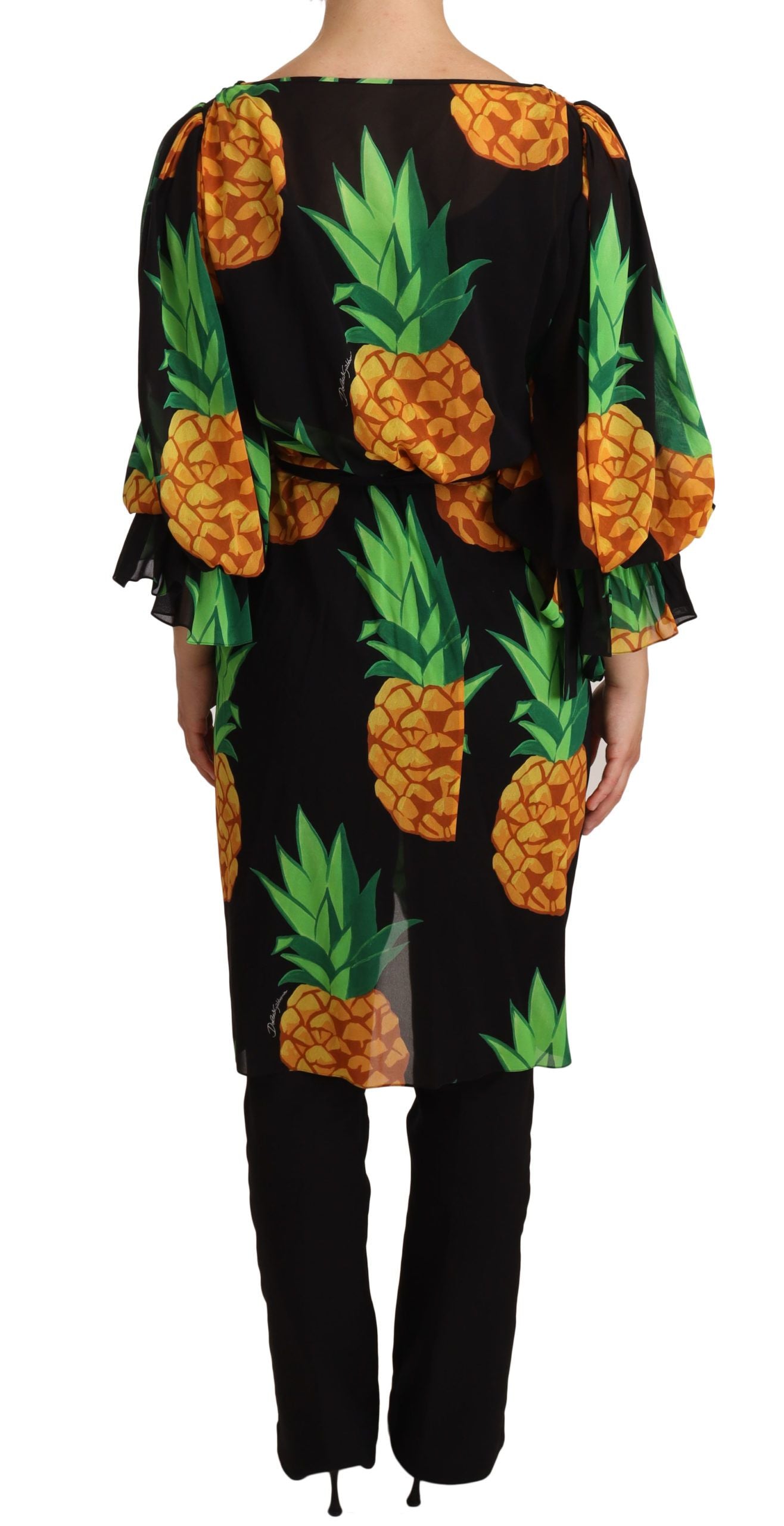 Robe en soie extensible Dolce & Gabbana noire imprimée ananas à nouer