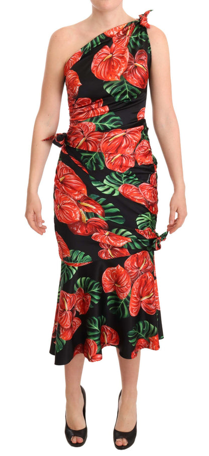 Robe drapée Dolce & Gabbana en soie noire brillante à imprimé floral