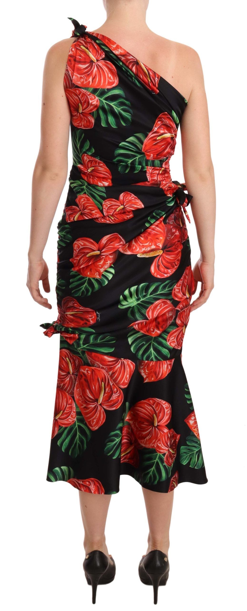Robe drapée Dolce & Gabbana en soie noire brillante à imprimé floral