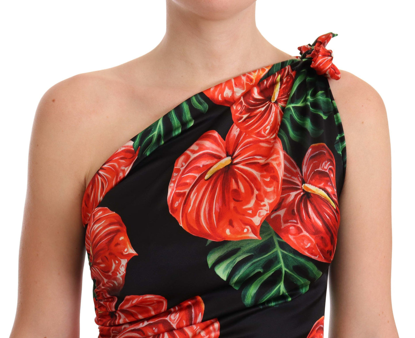 Robe drapée Dolce & Gabbana en soie noire brillante à imprimé floral