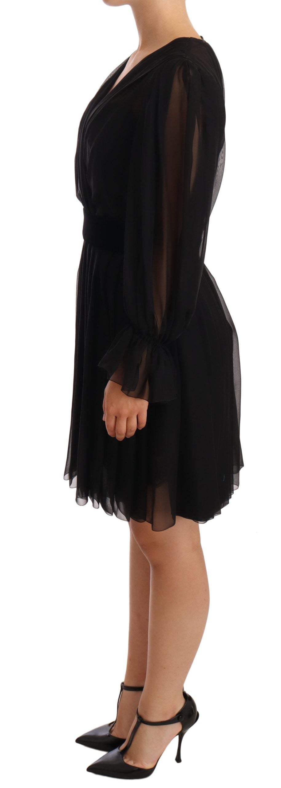 Robe courte plissée en maille noire de soie stretch Dolce & Gabbana