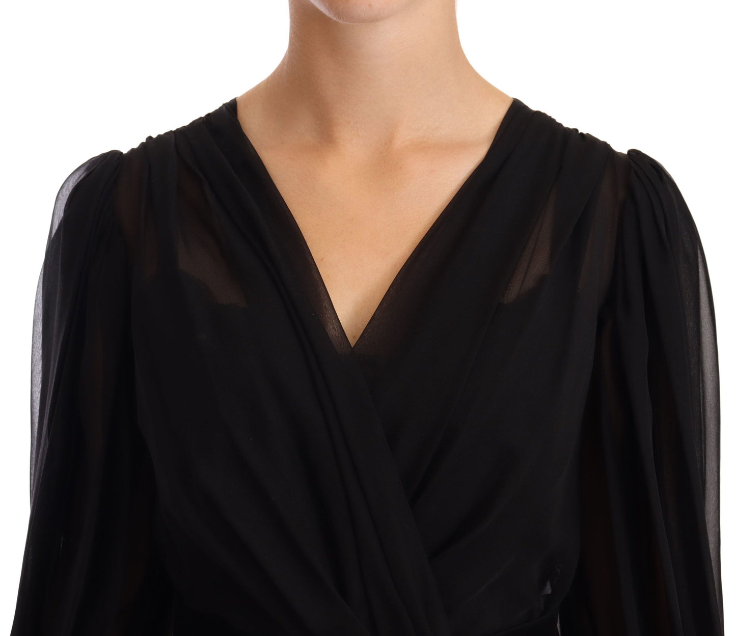 Robe courte plissée en maille noire de soie stretch Dolce & Gabbana