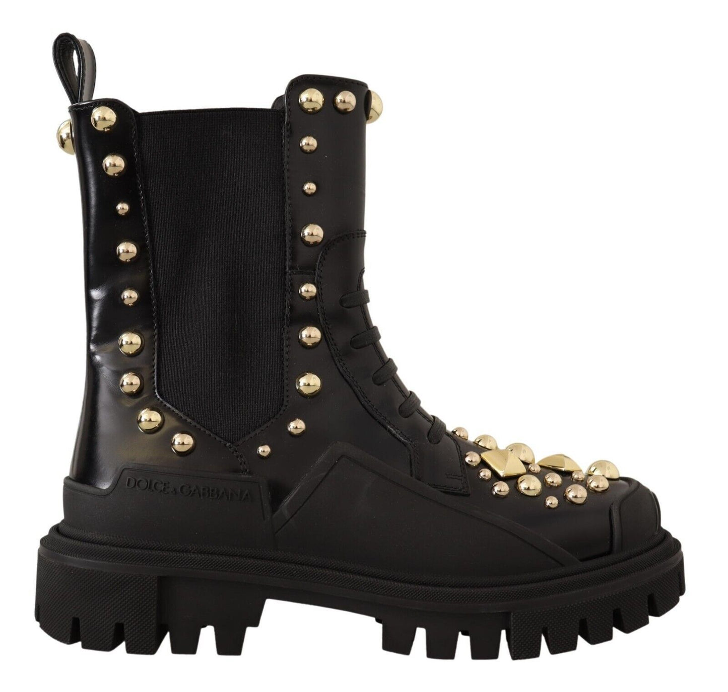 Bottes de combat cloutées en cuir noir Dolce & Gabbana