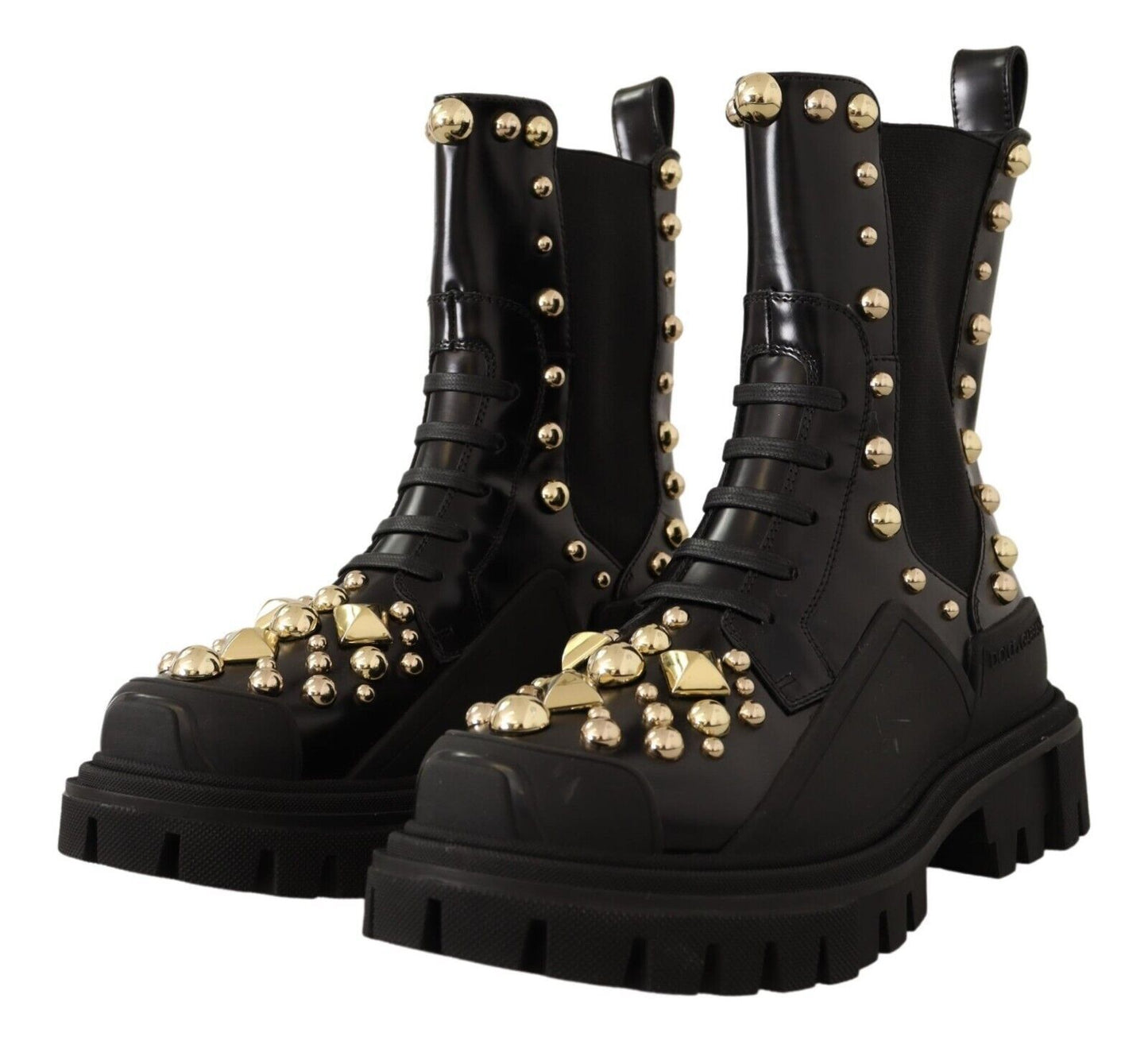 Bottes de combat cloutées en cuir noir Dolce & Gabbana