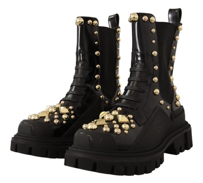 Bottes de combat cloutées en cuir noir Dolce & Gabbana