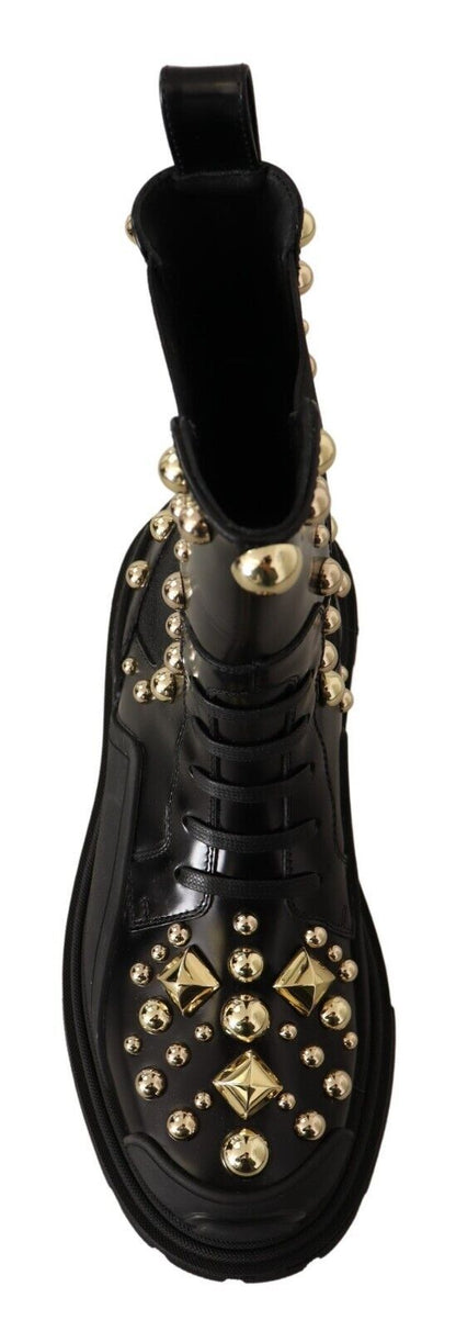 Bottes de combat cloutées en cuir noir Dolce & Gabbana