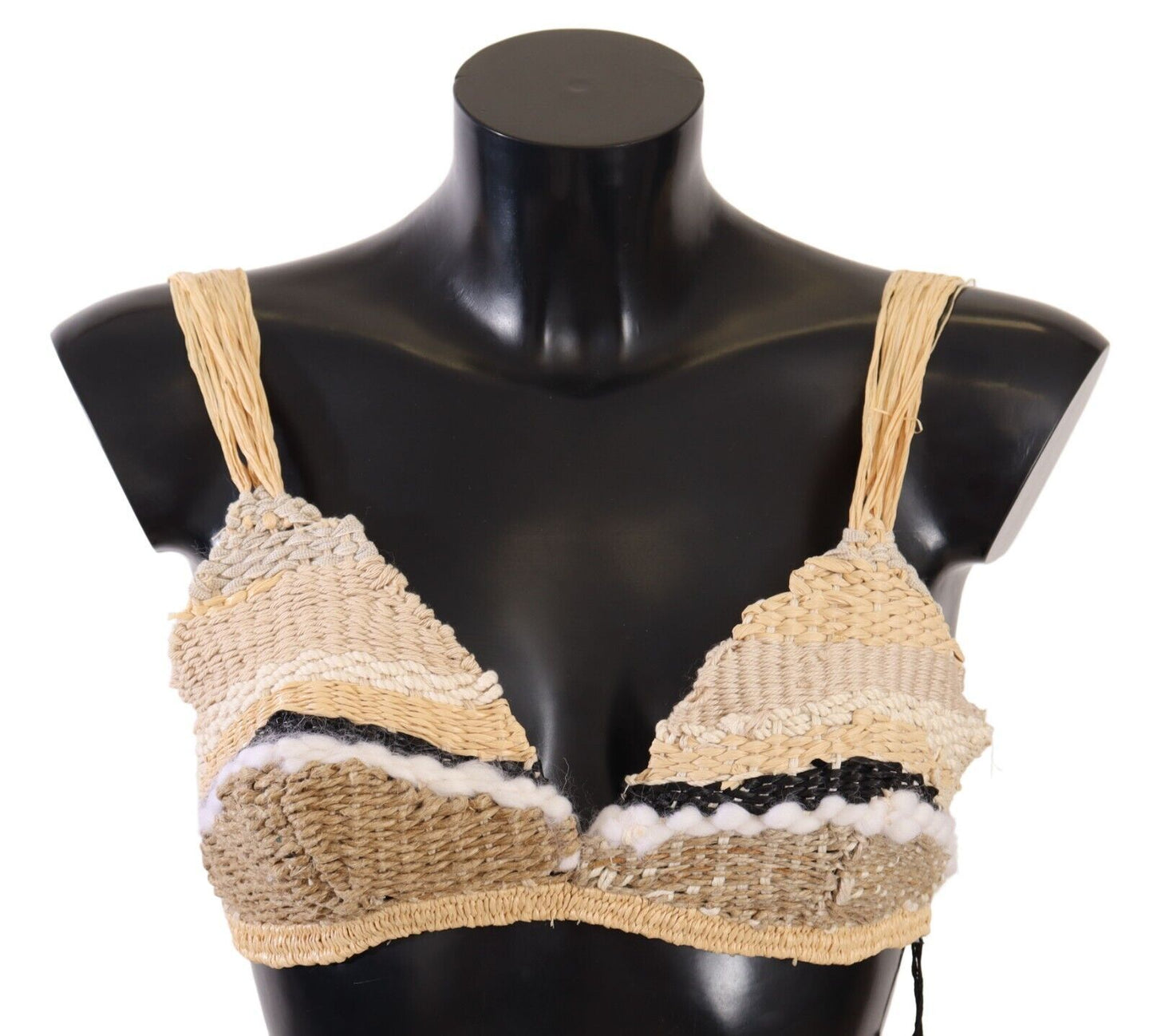 Haut de plage en crochet tissé de raphia et paille beige Dolce & Gabbana