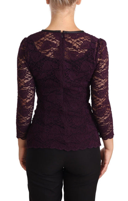 Chemisier haut à manches longues en dentelle violette Dolce & Gabbana