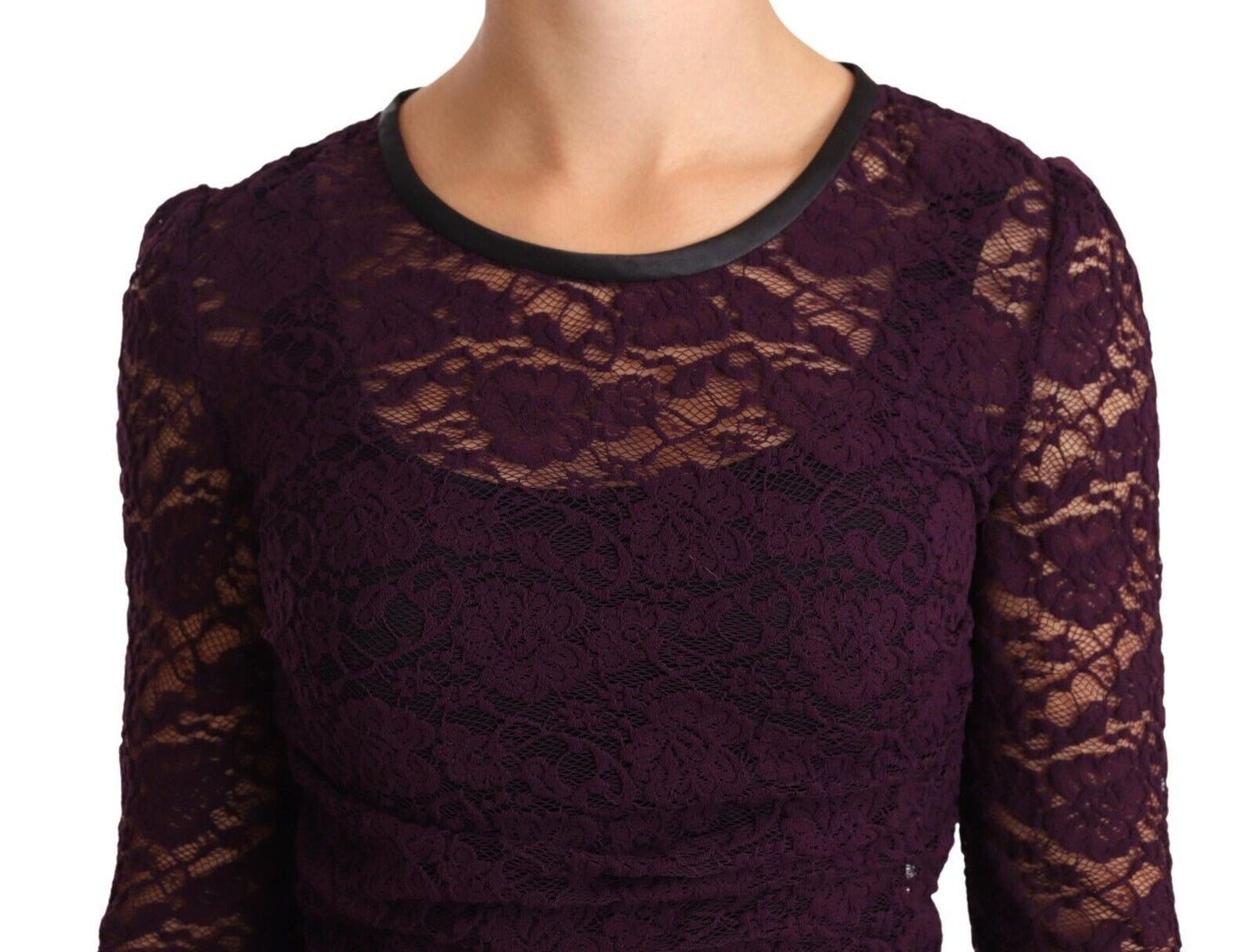 Chemisier haut à manches longues en dentelle violette Dolce & Gabbana