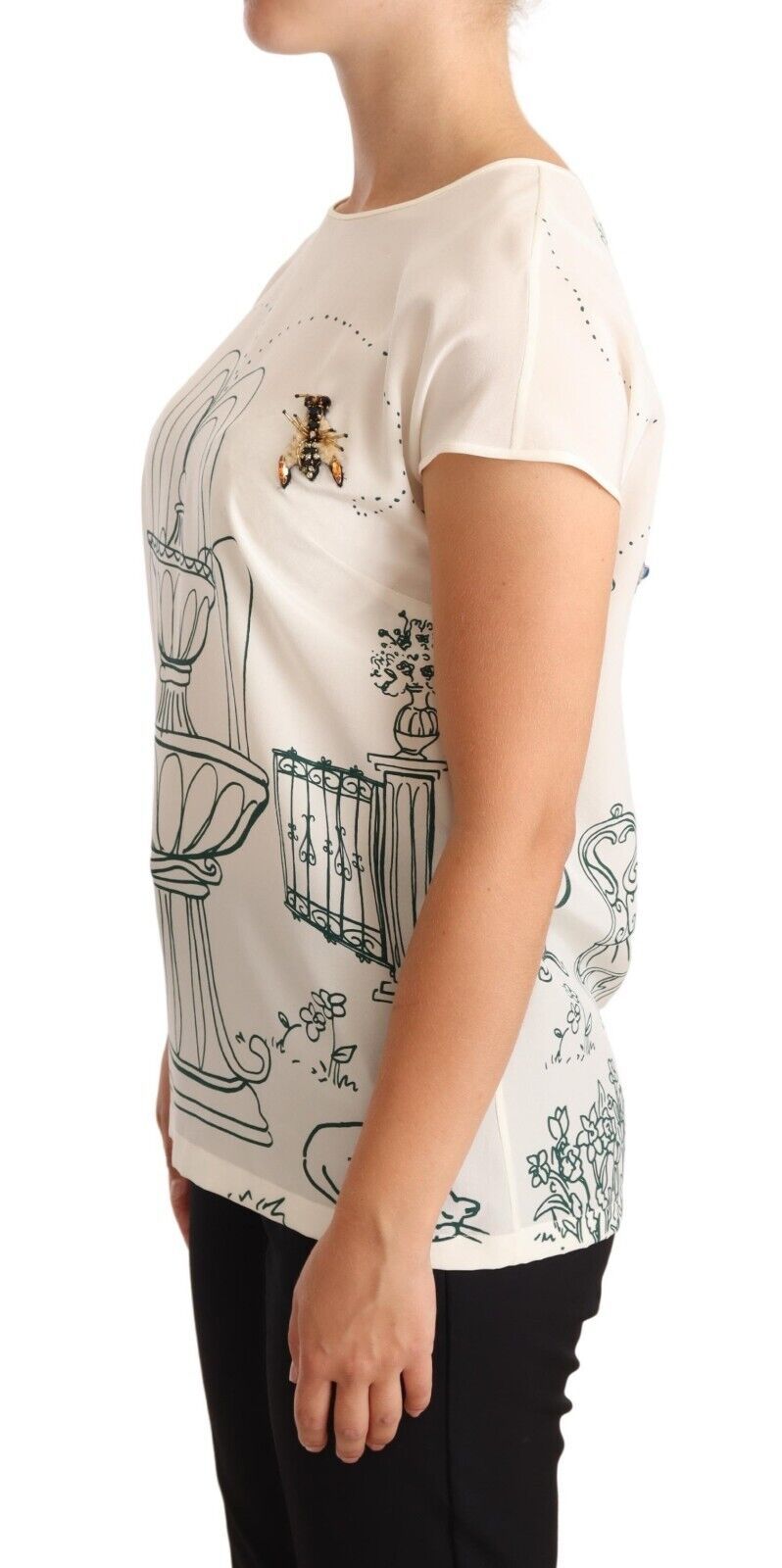 Chemisier-t-shirt Dolce & Gabbana en soie blanche motif Fontaine de jardin