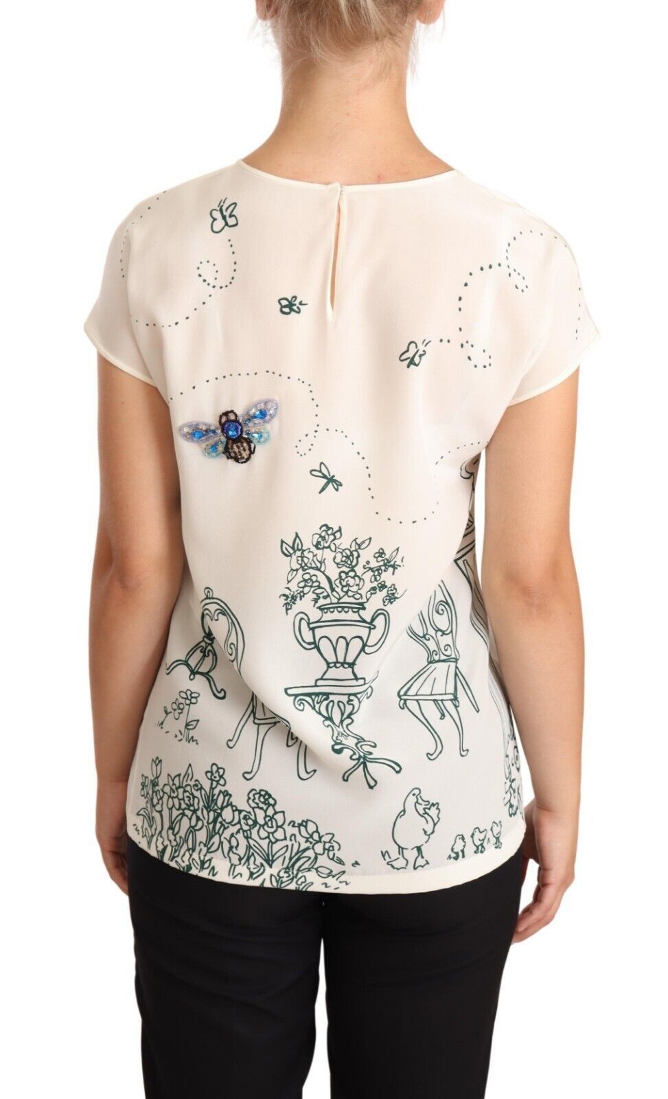 Chemisier-t-shirt Dolce & Gabbana en soie blanche motif Fontaine de jardin