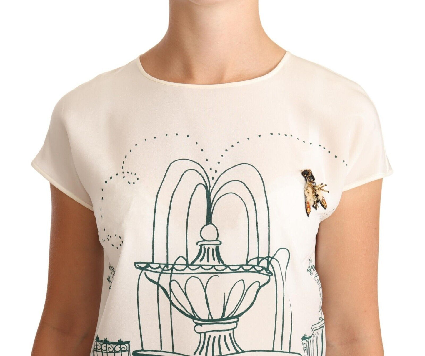 Chemisier-t-shirt Dolce & Gabbana en soie blanche motif Fontaine de jardin