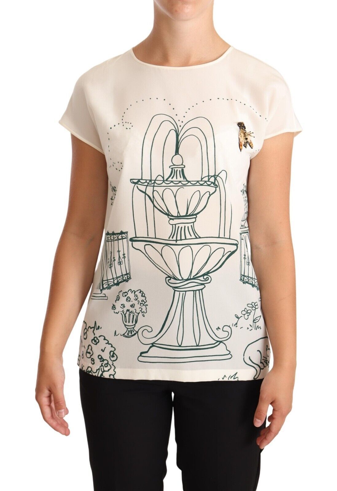 Chemisier-t-shirt Dolce & Gabbana en soie blanche motif Fontaine de jardin