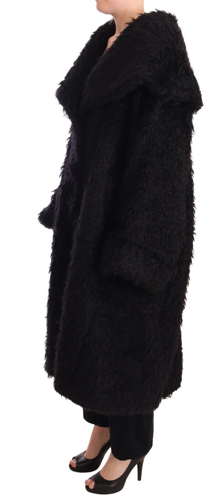 Manteau Trench Veste Cape en Fourrure Mohair Noir Dolce & Gabbana