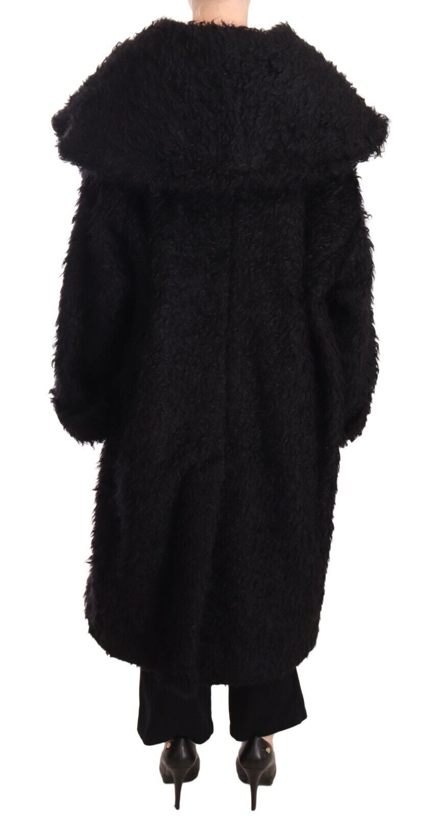 Manteau Trench Veste Cape en Fourrure Mohair Noir Dolce & Gabbana