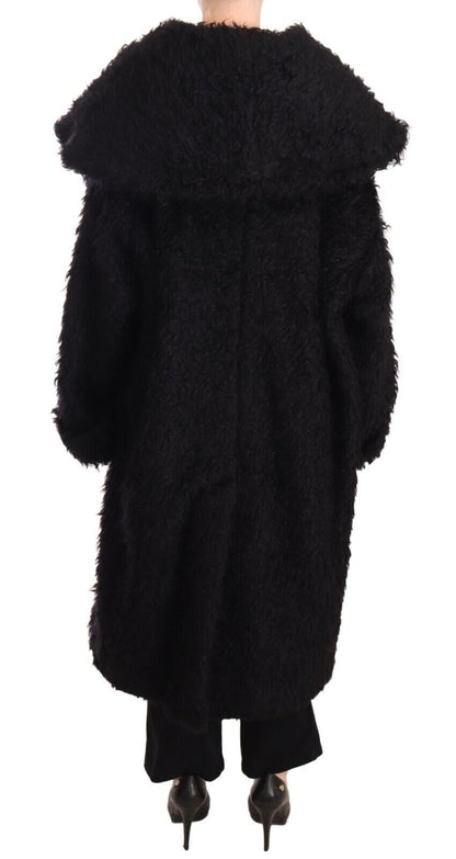 Manteau Trench Veste Cape en Fourrure Mohair Noir Dolce & Gabbana