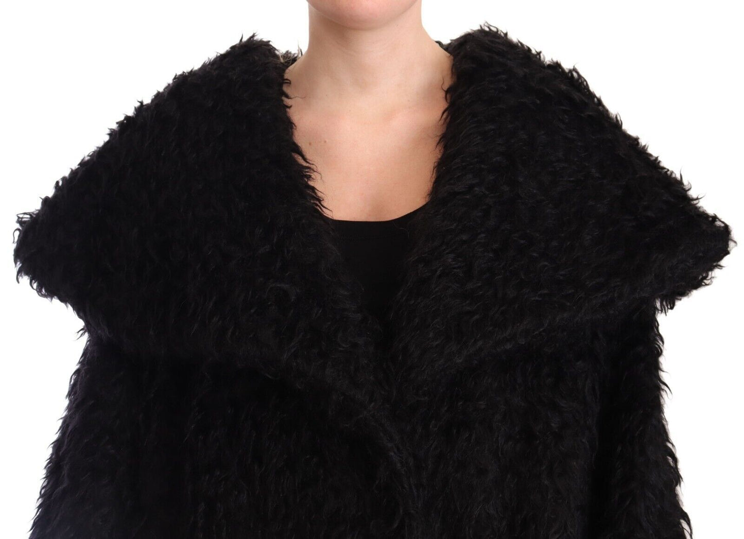 Manteau Trench Veste Cape en Fourrure Mohair Noir Dolce & Gabbana