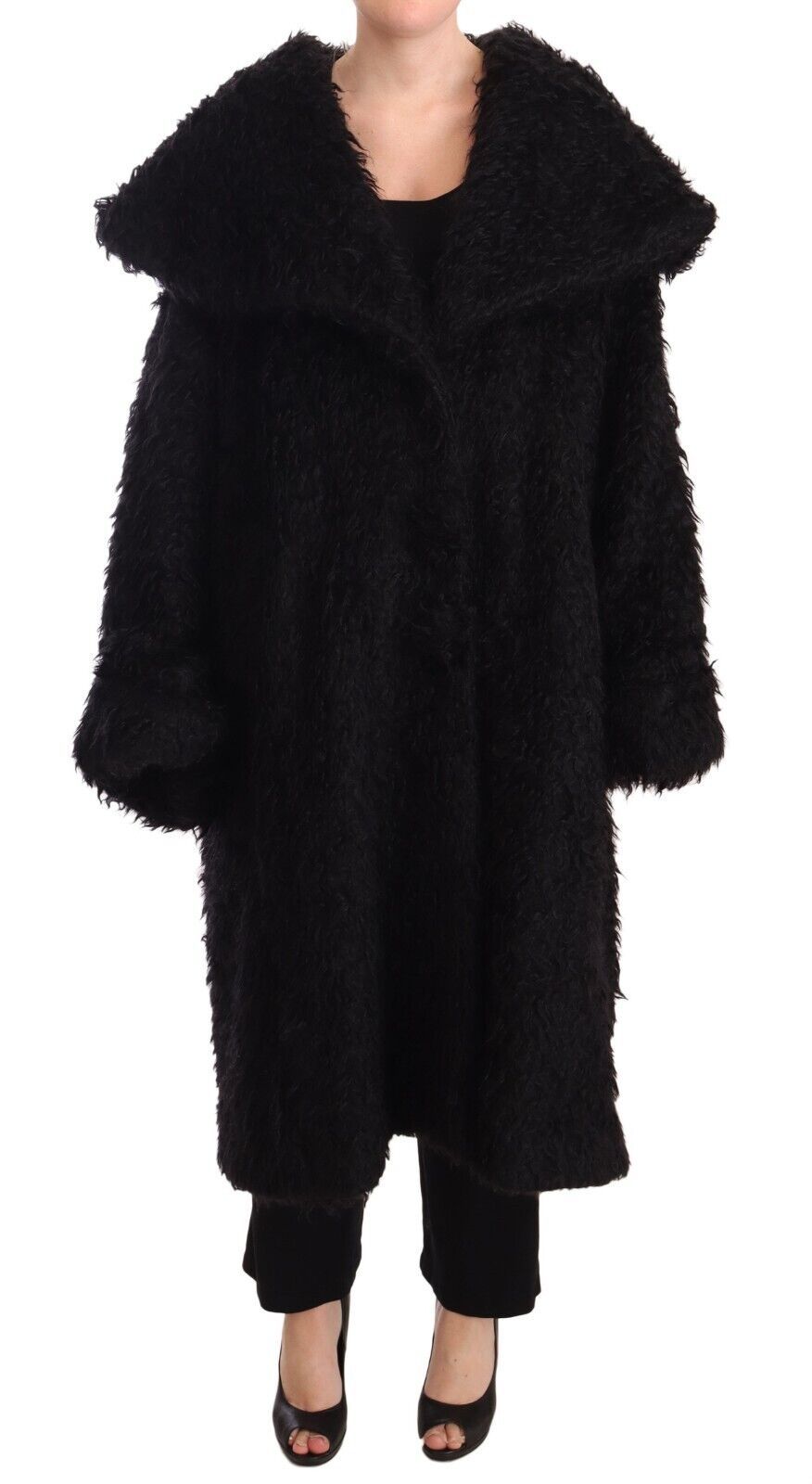 Manteau Trench Veste Cape en Fourrure Mohair Noir Dolce & Gabbana