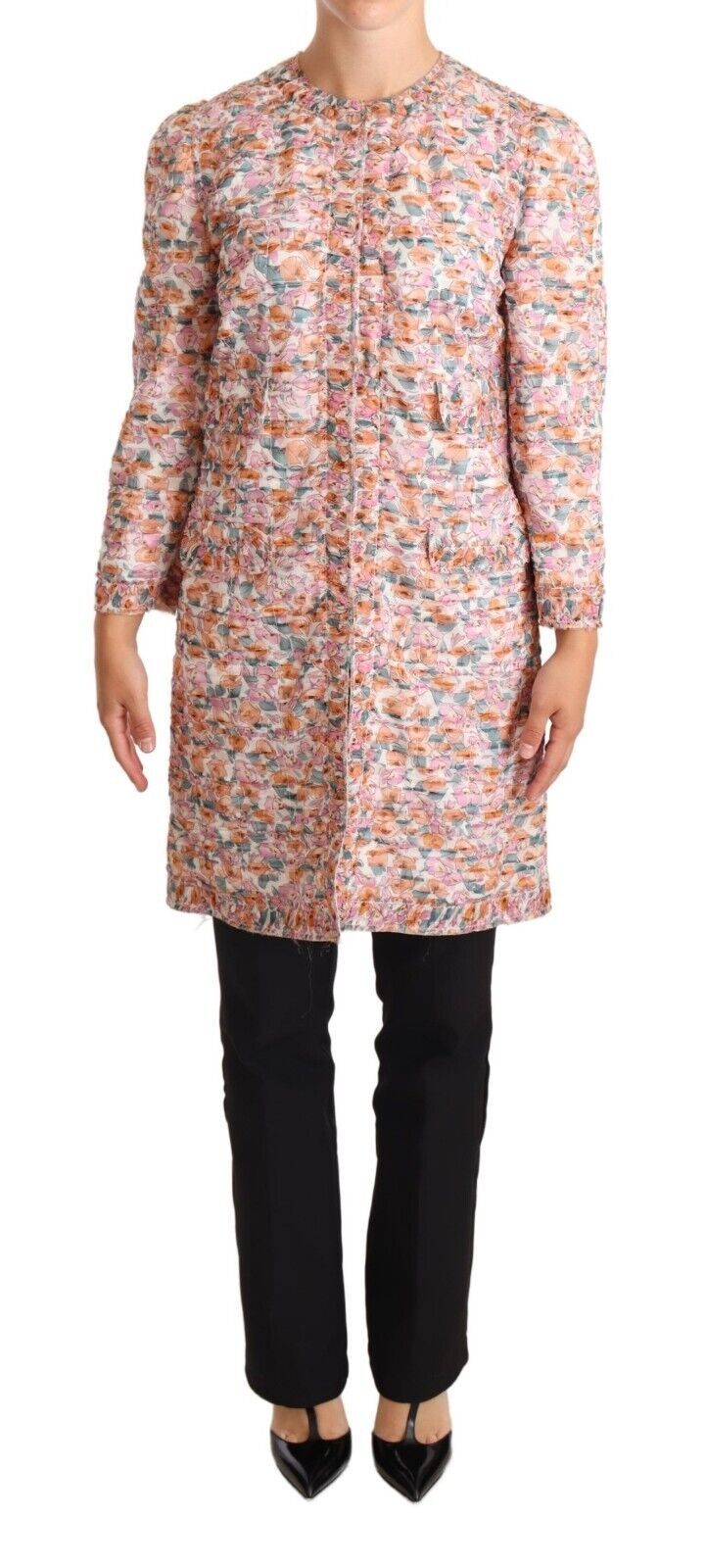 Veste Trench-Coat en Soie Imprimé Floral Multicolore Dolce & Gabbana