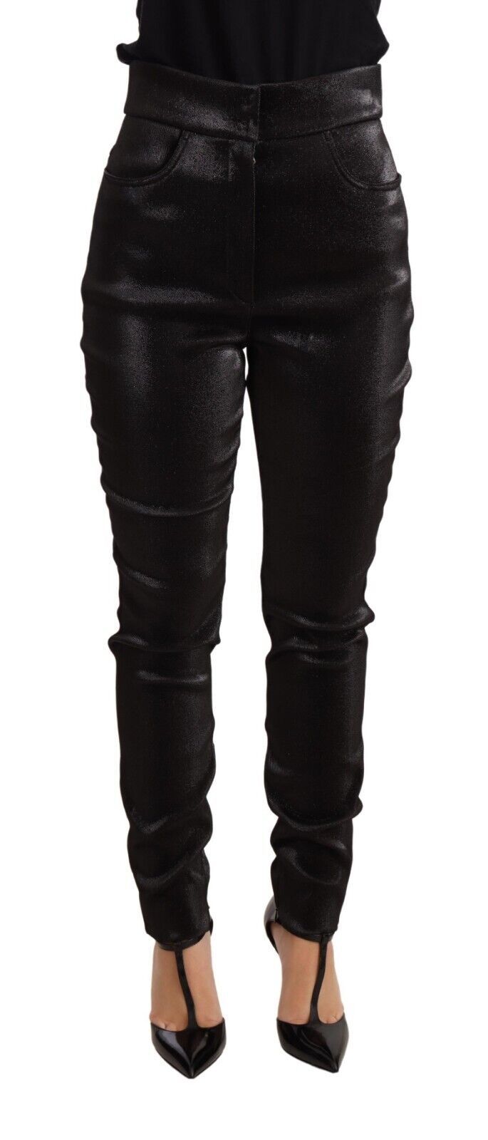 Pantalon Dolce & Gabbana en coton stretch noir à fil lurex argenté
