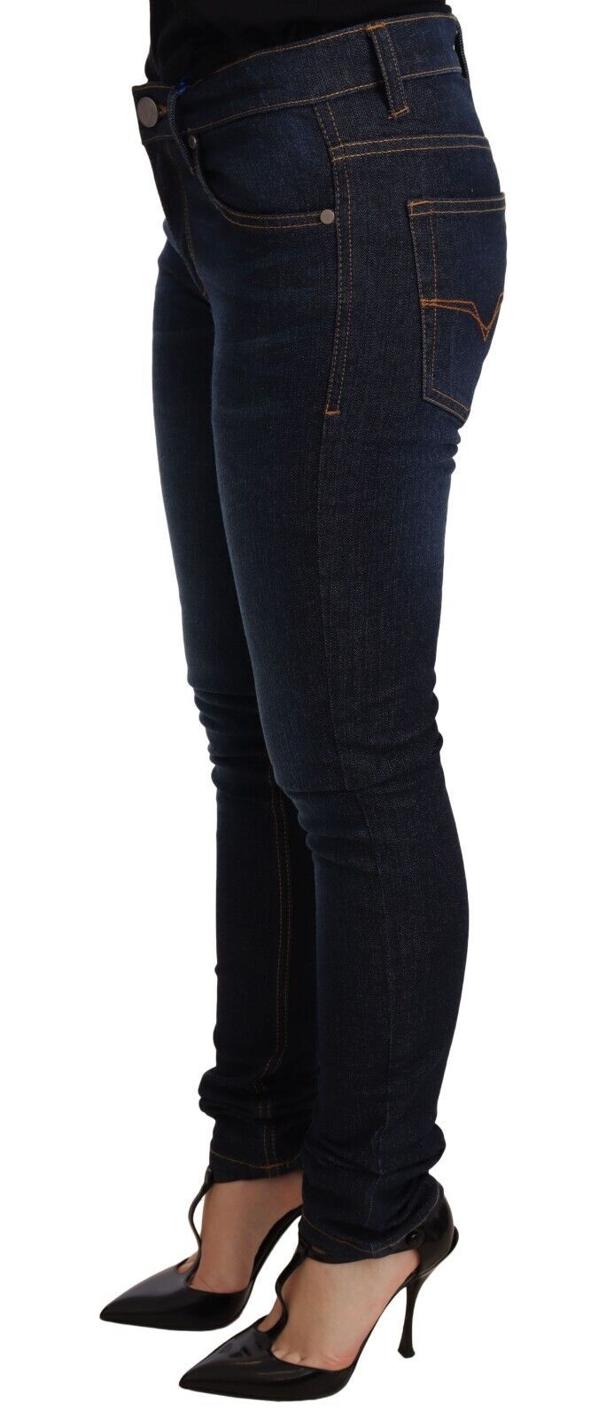 Vaqueros Versace Jeans de algodón azul oscuro de talle bajo y corte ajustado