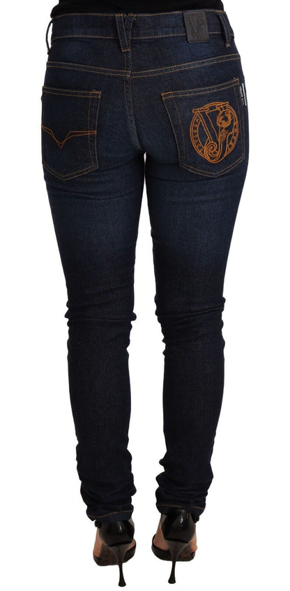 Jeans skinny en jean de coton bleu foncé taille basse Versace Jeans