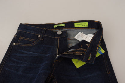 Jeans skinny en jean de coton bleu foncé taille basse Versace Jeans