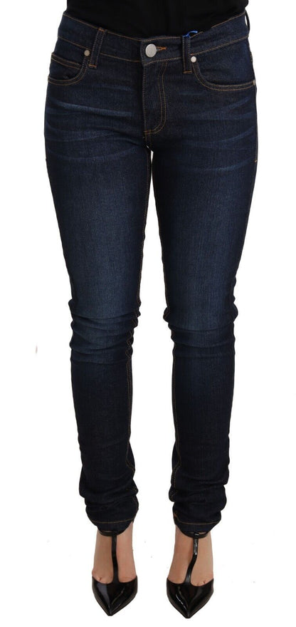 Jeans skinny en jean de coton bleu foncé taille basse Versace Jeans