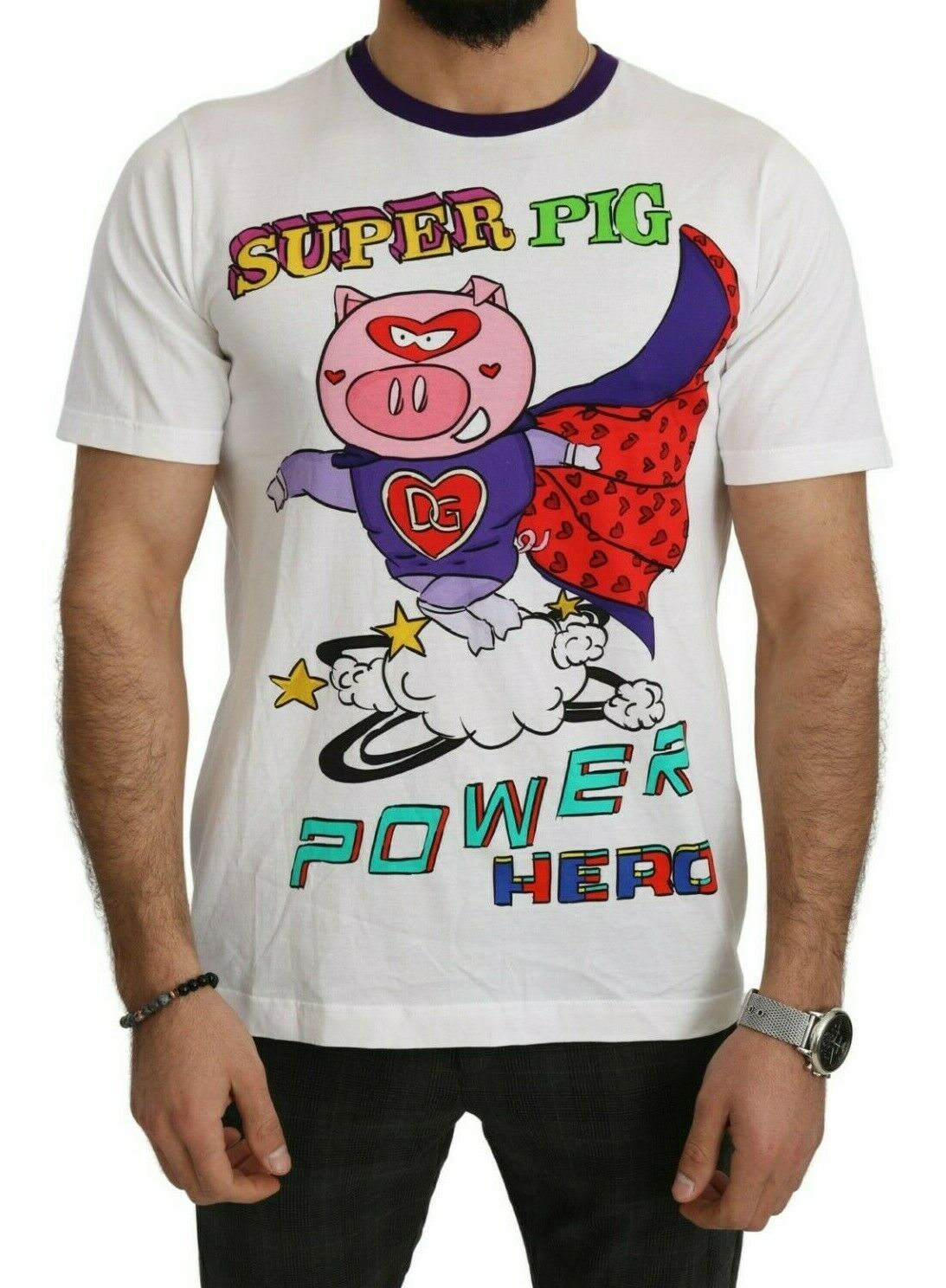 T-shirt Dolce & Gabbana en coton blanc « Super Power Pig »