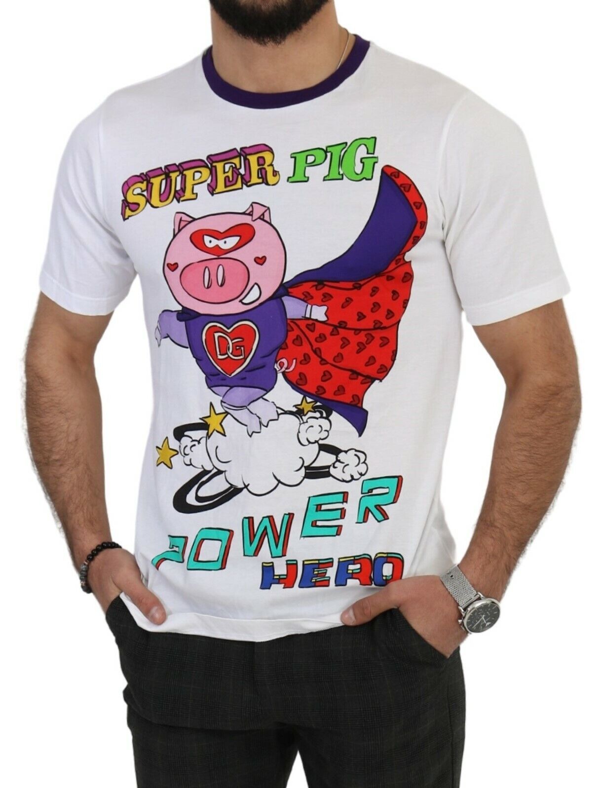 T-shirt Dolce & Gabbana en coton blanc « Super Power Pig »