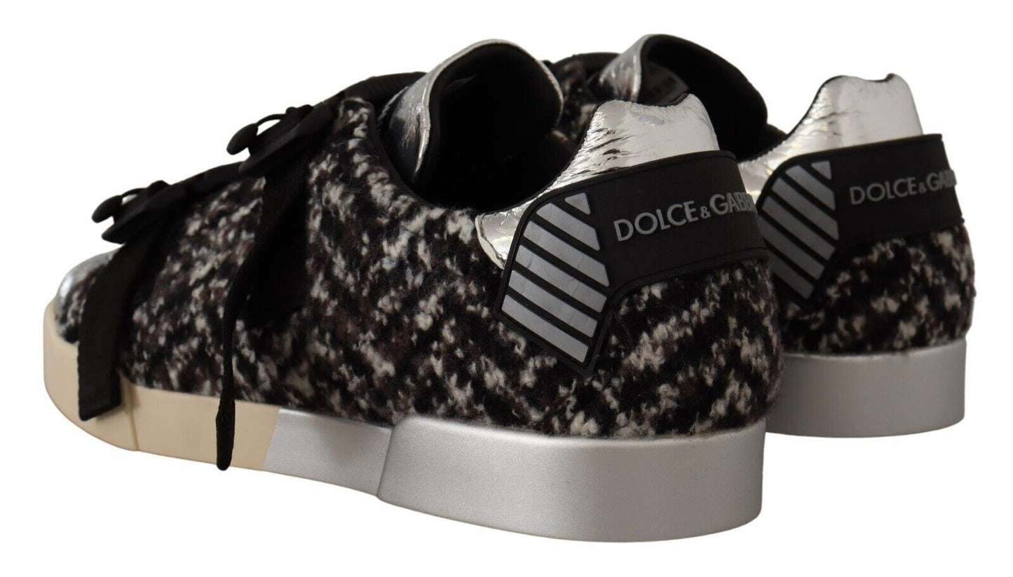 Baskets Dolce & Gabbana en cuir argenté et coton marron