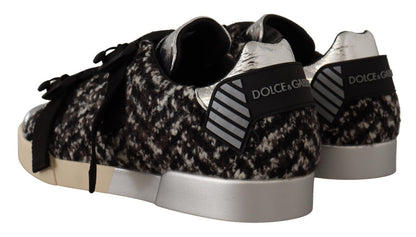Baskets Dolce & Gabbana en cuir argenté et coton marron