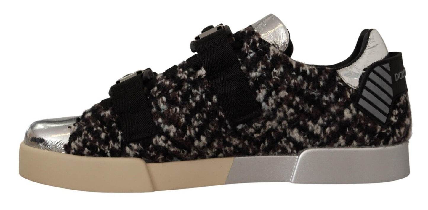 Baskets Dolce & Gabbana en cuir argenté et coton marron