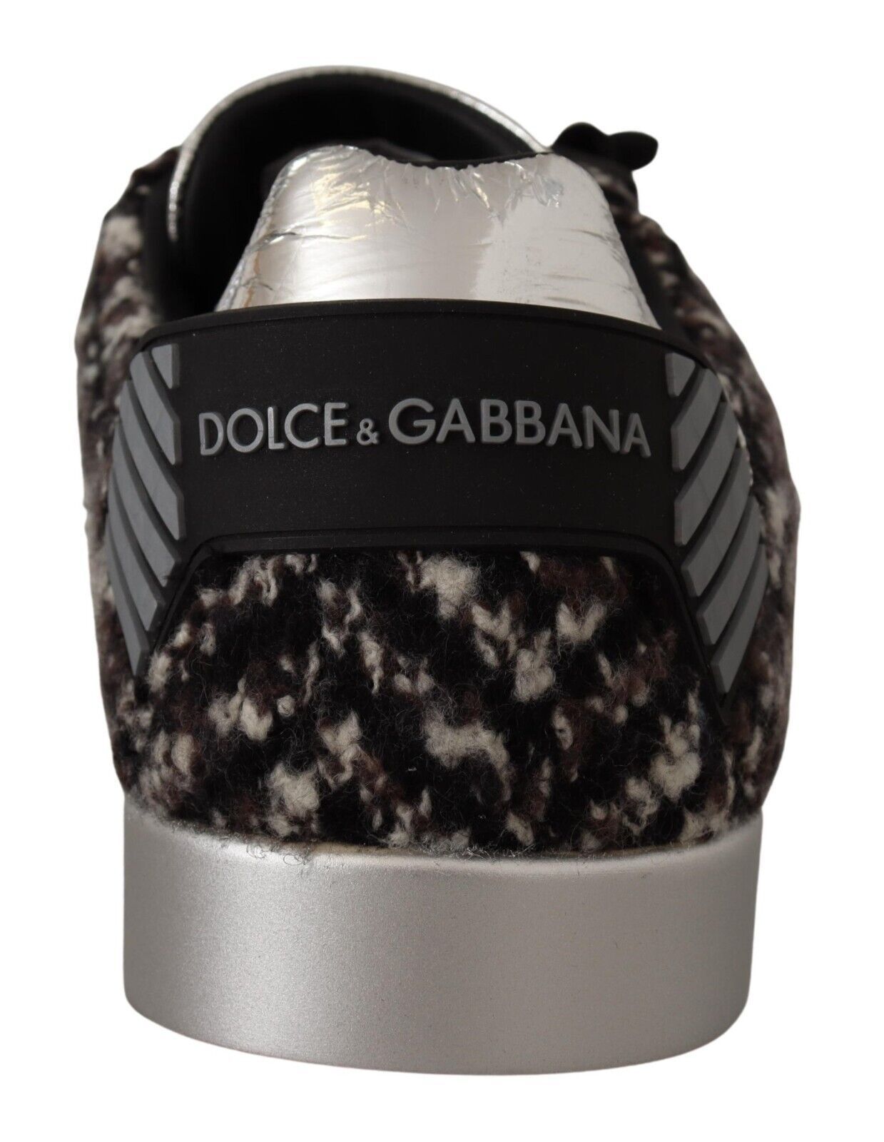 Baskets Dolce & Gabbana en cuir argenté et coton marron