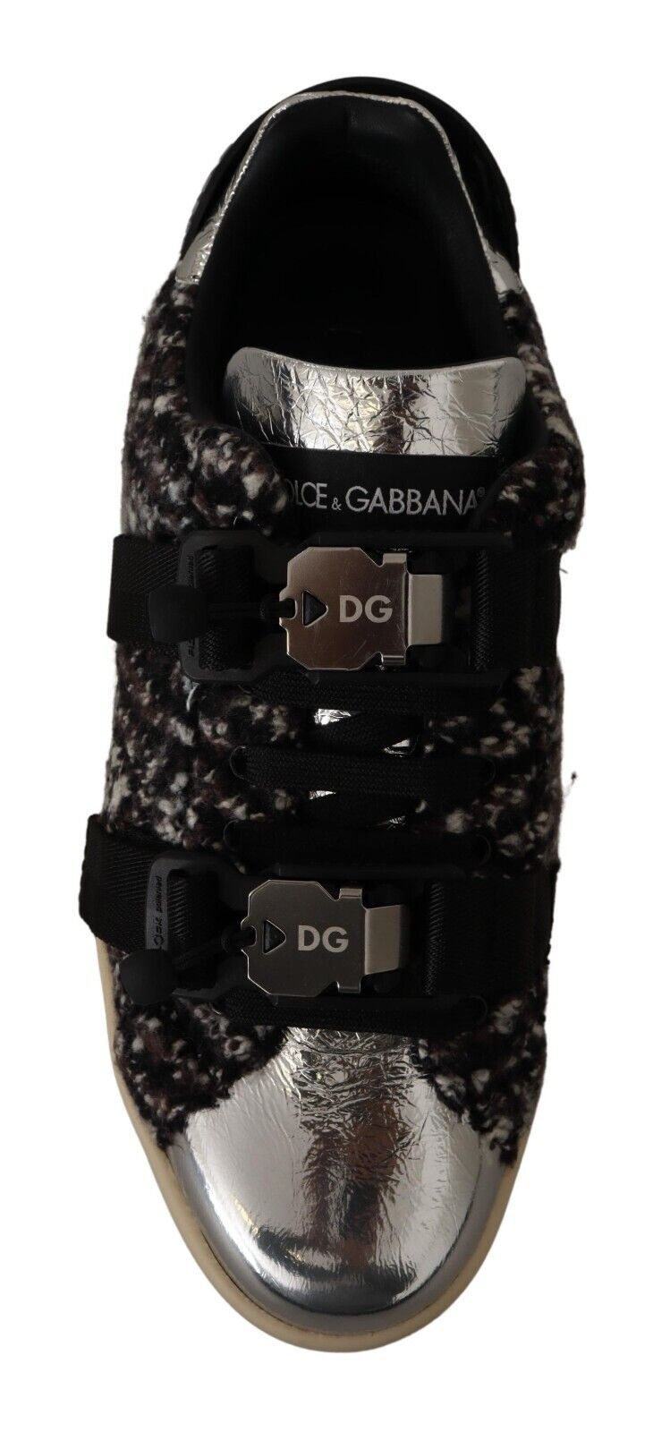 Baskets Dolce & Gabbana en cuir argenté et coton marron