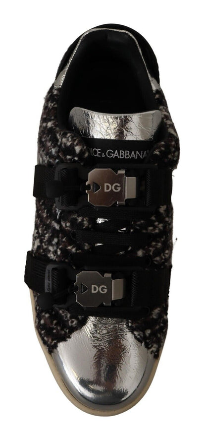 Baskets Dolce & Gabbana en cuir argenté et coton marron