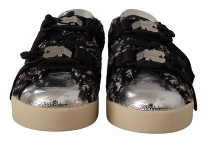 Baskets Dolce & Gabbana en cuir argenté et coton marron