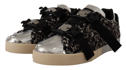 Baskets Dolce & Gabbana en cuir argenté et coton marron