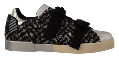 Baskets Dolce & Gabbana en cuir argenté et coton marron