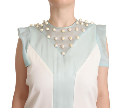Sergei Grinko Multicolor Faux Pearl Sleeveless Shift Midi Dress