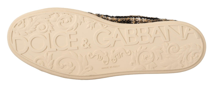 Zapatillas altas de lana y algodón en beige y marrón de Dolce & Gabbana