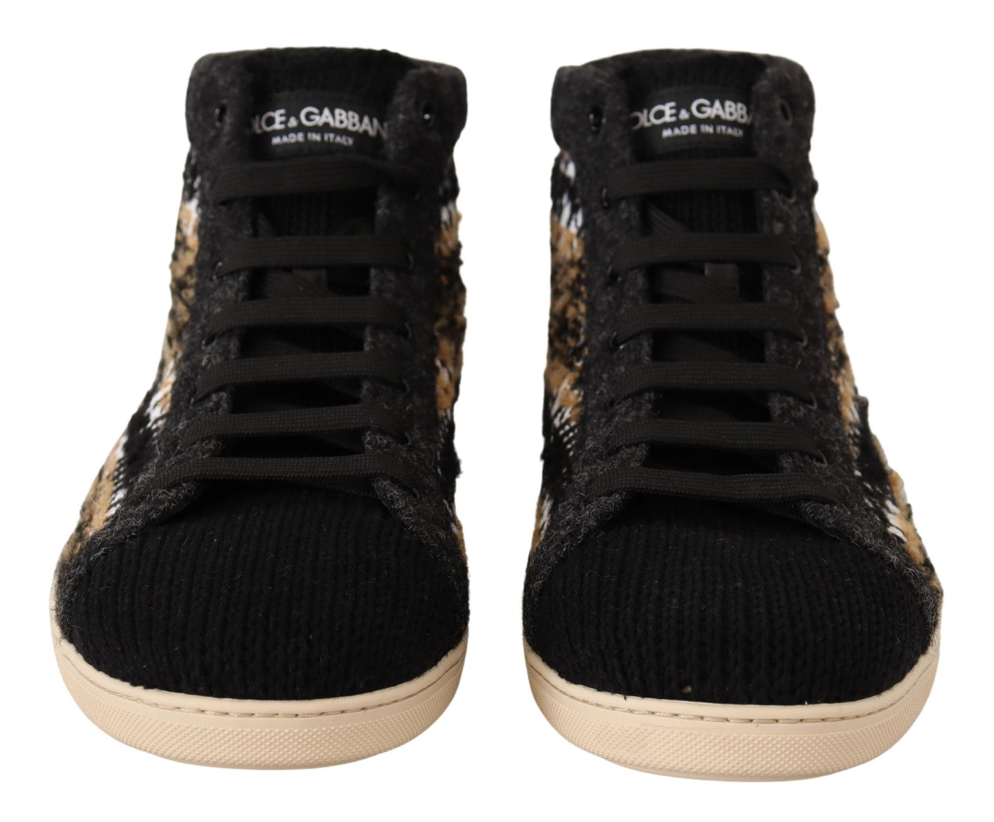 Baskets montantes Dolce & Gabbana en laine et coton beiges et marrons