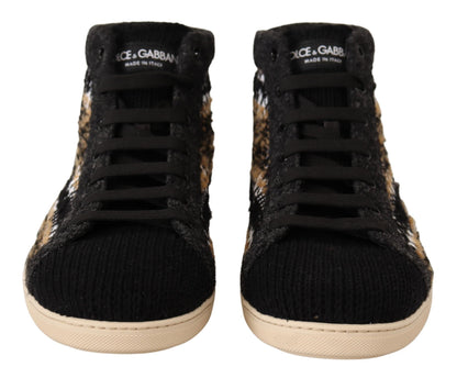 Baskets montantes Dolce & Gabbana en laine et coton beiges et marrons