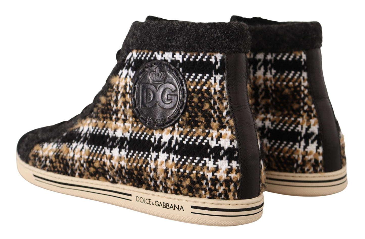Baskets montantes Dolce & Gabbana en laine et coton beiges et marrons