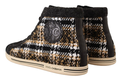 Baskets montantes Dolce & Gabbana en laine et coton beiges et marrons