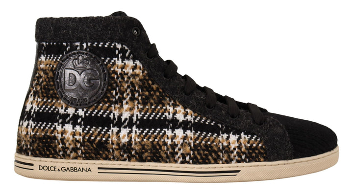 Zapatillas altas de lana y algodón en beige y marrón de Dolce & Gabbana